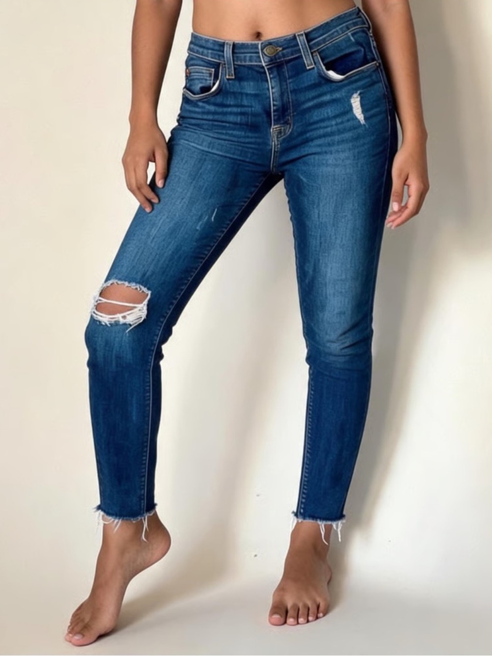 Hudson Jeans Dark Blue Distressed Ankle Jeans
